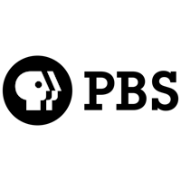 the pbs logo on a black background